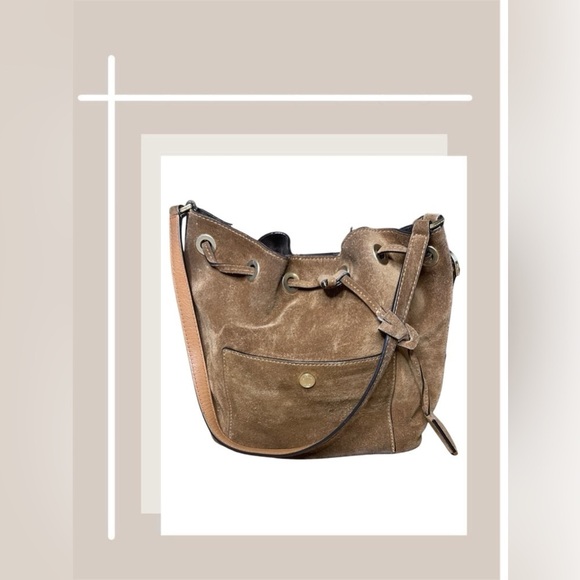 Michael Kors Suede Drawstring Bucket Bag 11" X 9" Tan & Brown Leather - Picture 1 of 10